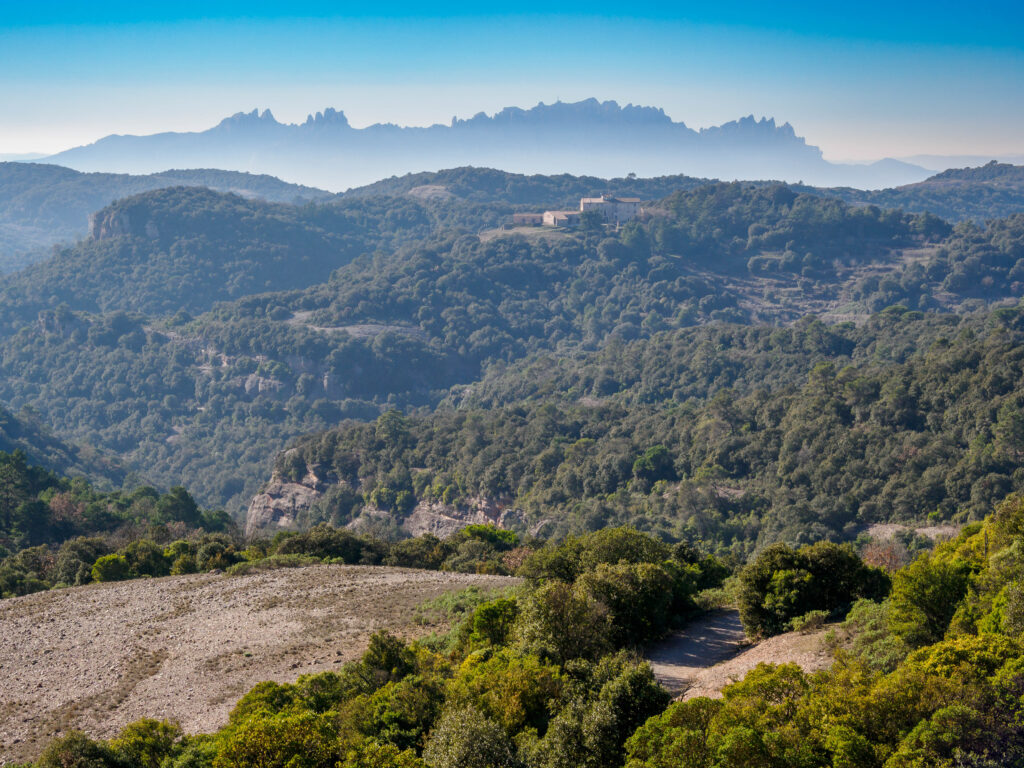 Montserrat mountain view from Sant Llorenç de Munt in Catalonia, Spain