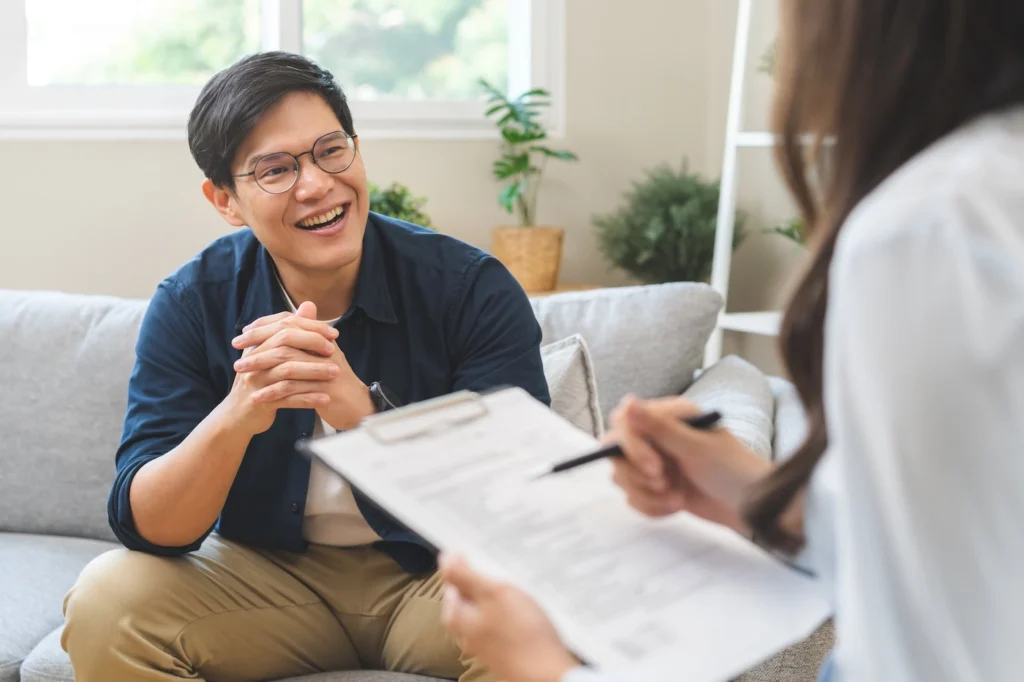 A person participates in therapy at a drug rehab center.